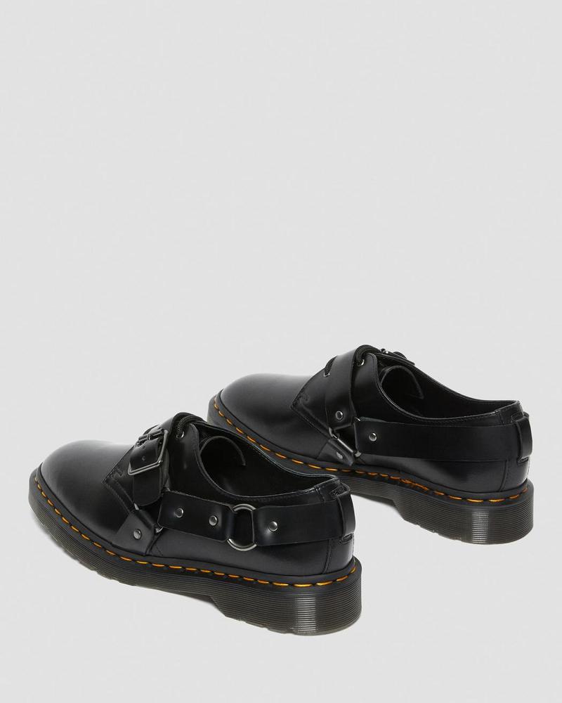 Black Men's Dr Martens Henree Polished Smooth Leather Buckle Shoes | CA 578UZG